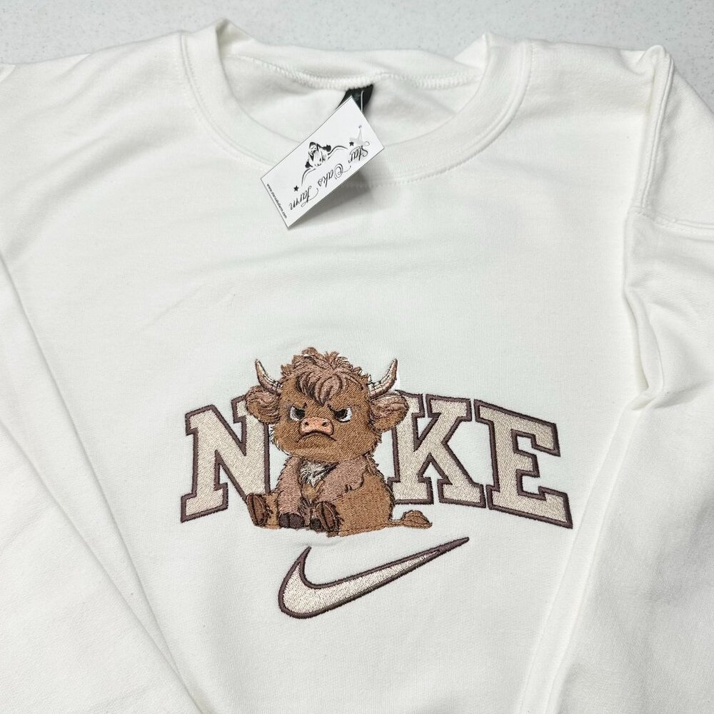 Nike Grumpy Highland Cow YOUTH Unisex Sweatshirt Embroidered Crewneck